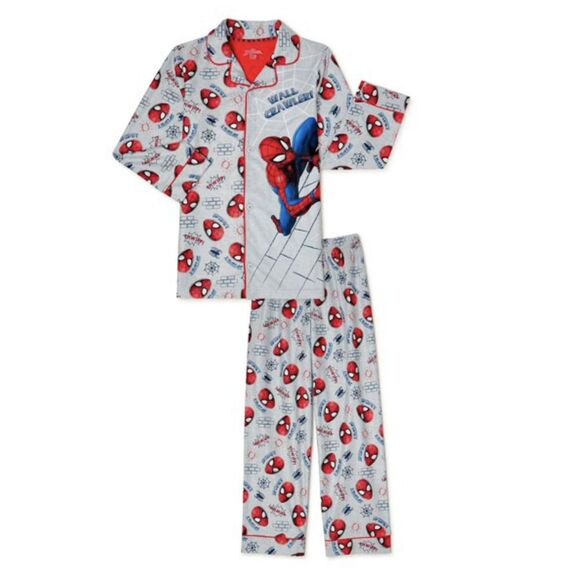 Spiderman Boys Pajama Set 2-Piece Coat Style Sleepwear  Size 5 7 8 12 NWT - Picture 1 of 12